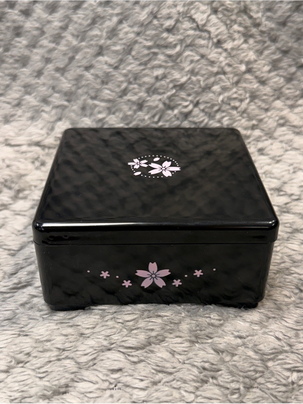 Japanese Cherry Blossom Bento Decorative Storage Box Lacquer Black 3.5/3.5/1.625